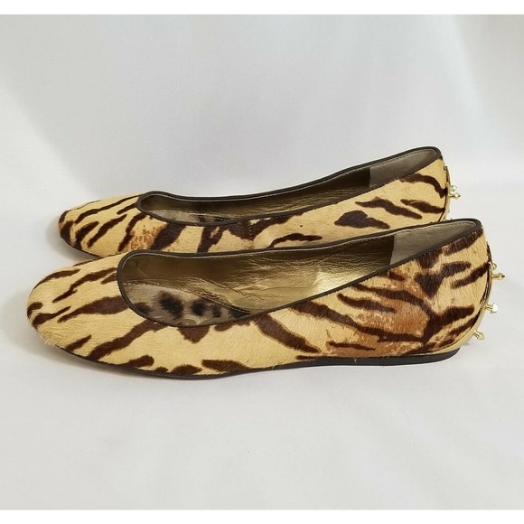 Sam Edelman JOYA Calf Hair Tiger Print Spike Heel Hidden Low Wedge Ballet Flats - Picture 5 of 11